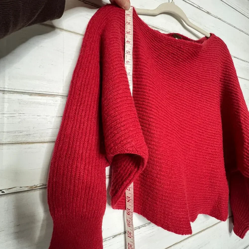 Free People Oversized Red Knit Sweater Slouchy Dolman Sleeves Size Medium